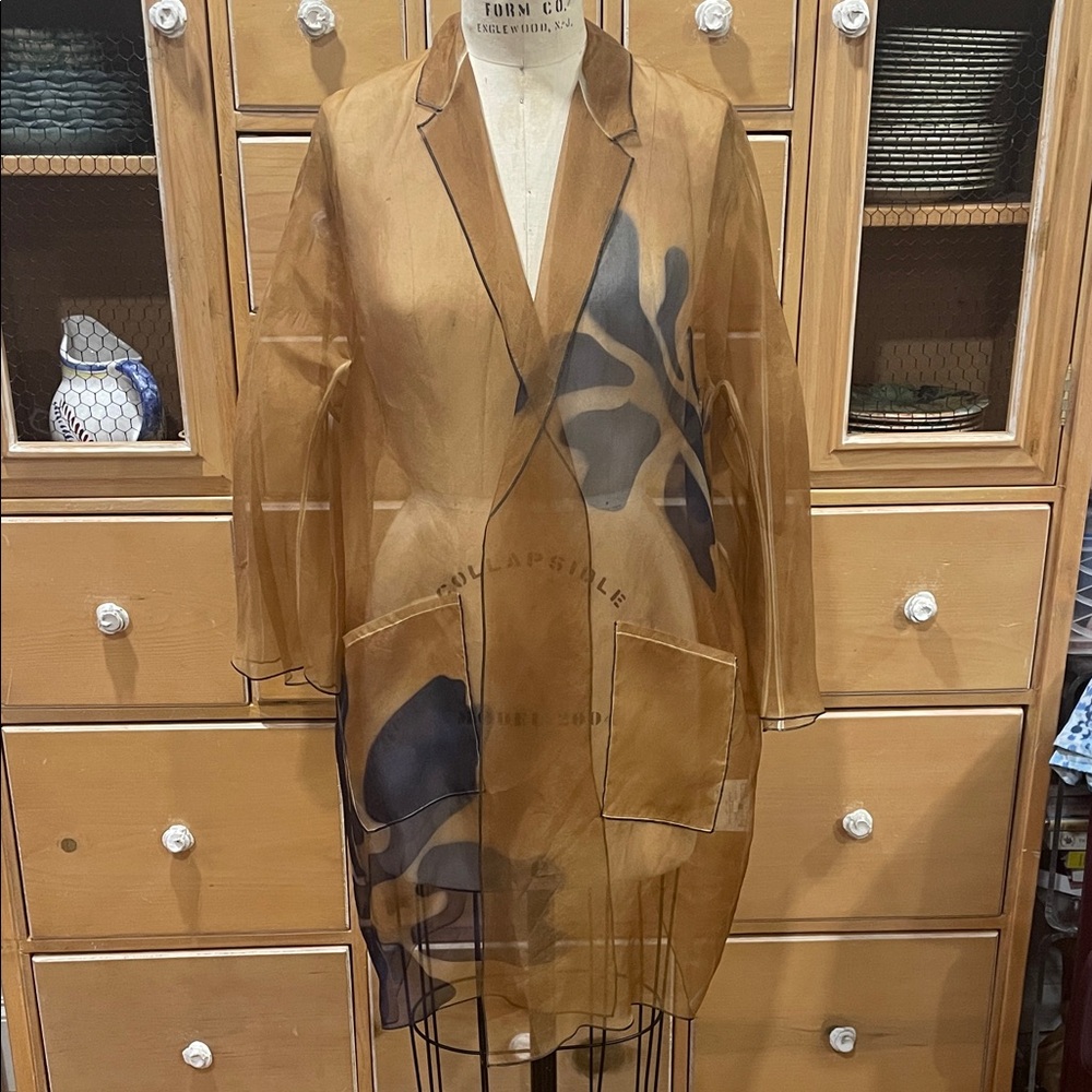 Metamorfosi Silk Organza Brown Jacket with Black Leaf Design